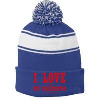 I Love My Friend Funny Video Gaming Gamer Gift Gift Stripe Pom Pom Beanie