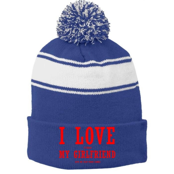 I Love My Friend Funny Video Gaming Gamer Gift Gift Stripe Pom Pom Beanie