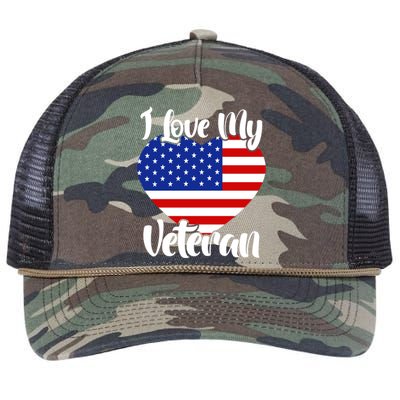 I Love My Veteran Usa Flag American Memorial Day Great Gift Retro Rope Trucker Hat Cap