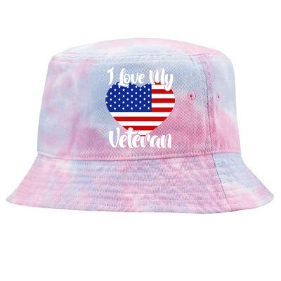 I Love My Veteran Usa Flag American Memorial Day Great Gift Tie-Dyed Bucket Hat