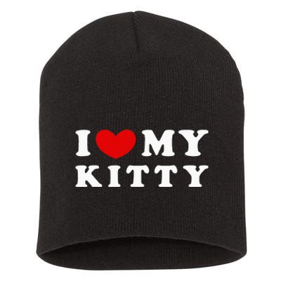 I Love My Kitty Short Acrylic Beanie