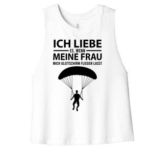 I Love My Wife Funny Paragliding Flying Cool Gift Women's Racerback Cropped Tank