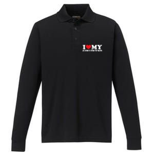 I Love My Girlfriend Tshirt Funny Valentine Red Heart Love Performance Long Sleeve Polo