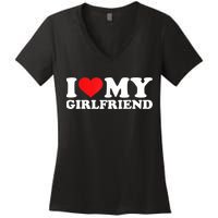 I Love My Girlfriend Tshirt Funny Valentine Red Heart Love Women's V-Neck T-Shirt