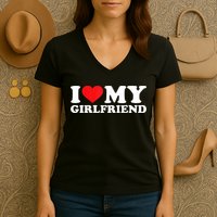 I Love My Girlfriend Tshirt Funny Valentine Red Heart Love Women's V-Neck T-Shirt