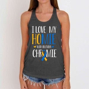 I Love My Homie With An Extra Chromie Down Syndrome T21 Women's Knotted Racerback Tank