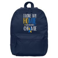 I Love My Homie With An Extra Chromie Down Syndrome T21 16 in Basic Backpack