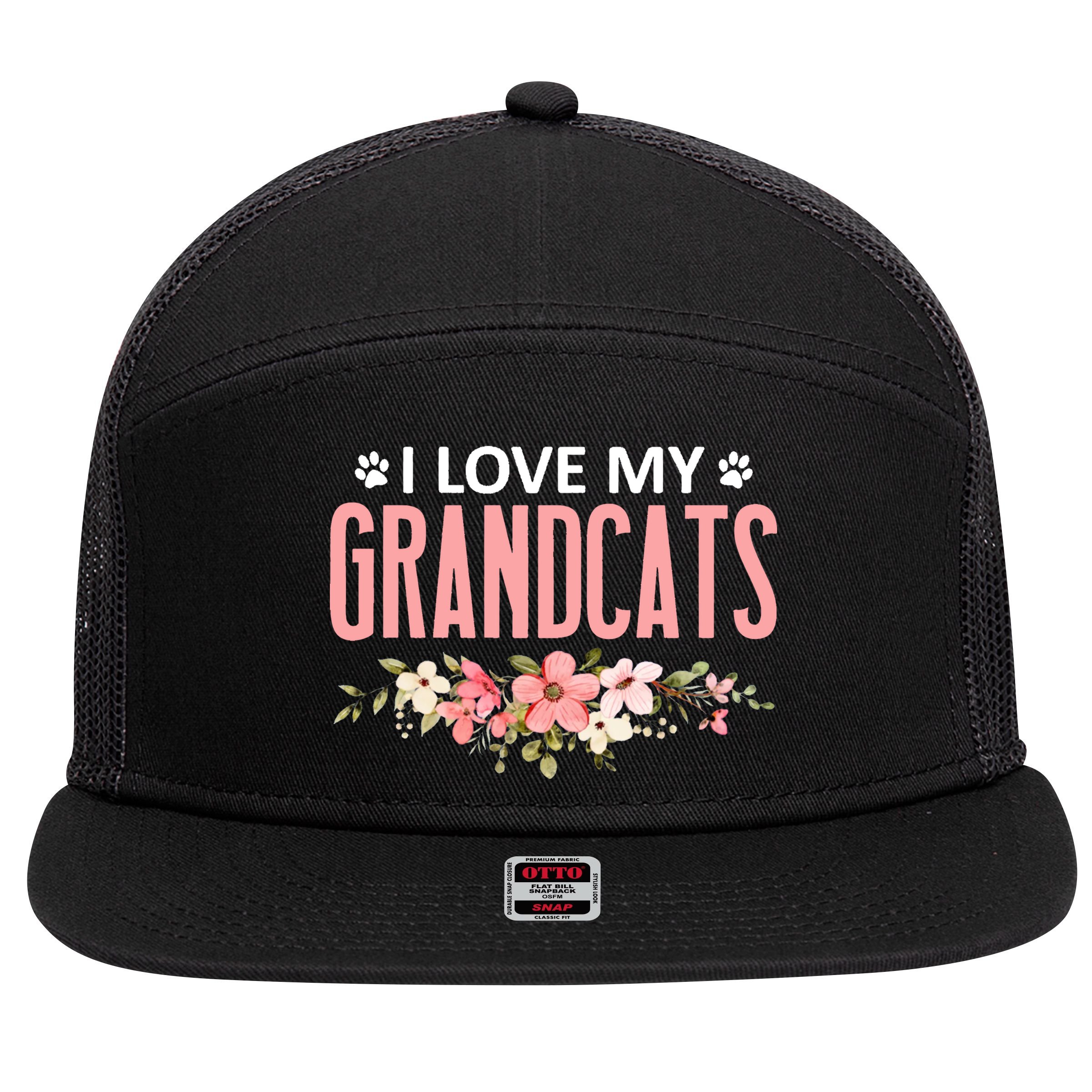 I Love My Grandcats Cat Lover Granddad Grandma Grandparent 7 Panel Mesh Trucker Snapback Hat