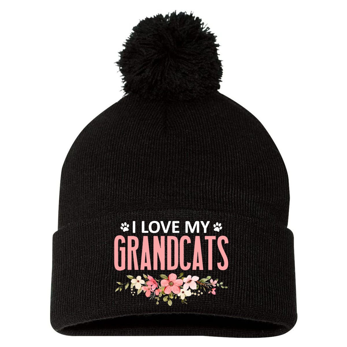 I Love My Grandcats Cat Lover Granddad Grandma Grandparent Pom Pom 12in Knit Beanie