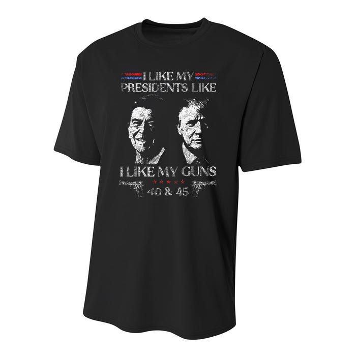 I Like My Presidents Like I Like My Guns 40 45 Youth Performance Sprint T-Shirt