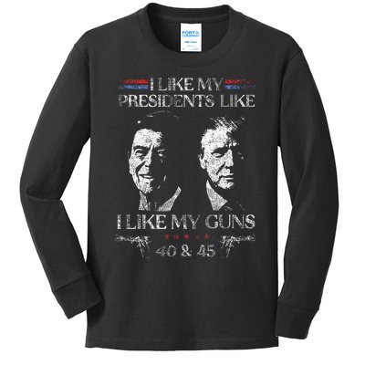 I Like My Presidents Like I Like My Guns 40 45 Kids Long Sleeve Shirt