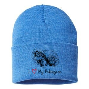 I Love My Pekingese Gift For Pekingese Mama Gift Sustainable Knit Beanie