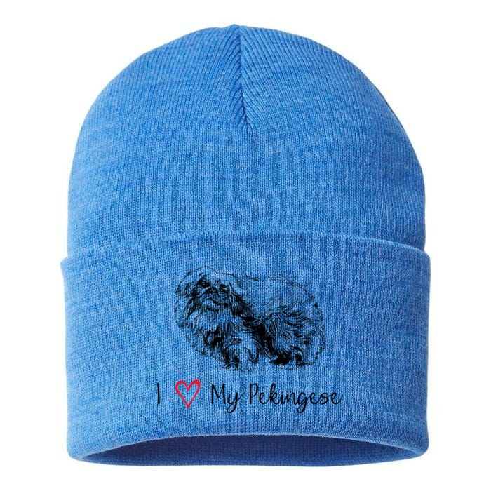 I Love My Pekingese Gift For Pekingese Mama Gift Sustainable Knit Beanie