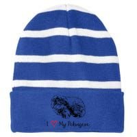 I Love My Pekingese Gift For Pekingese Mama Gift Striped Beanie with Solid Band