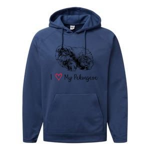 I Love My Pekingese Gift For Pekingese Mama Gift Performance Fleece Hoodie