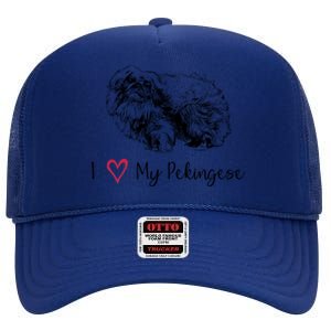 I Love My Pekingese Gift For Pekingese Mama Gift High Crown Mesh Back Trucker Hat