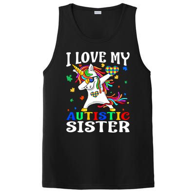 I Love My Autistic Sister Autism Awareness Day Unicorn Funny Gift PosiCharge Competitor Tank