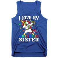 I Love My Autistic Sister Autism Awareness Day Unicorn Funny Gift Tank Top