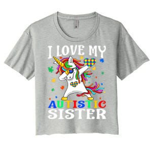 I Love My Autistic Sister Autism Awareness Day Unicorn Funny Gift Women's Crop Top Tee