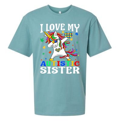 I Love My Autistic Sister Autism Awareness Day Unicorn Funny Gift Sueded Cloud Jersey T-Shirt