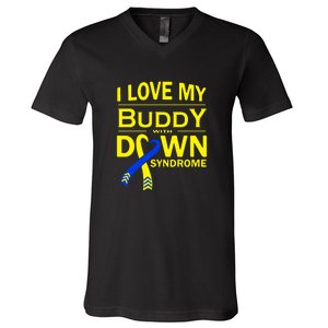 I Love My Buddy With Down Syndrome Gift Family Matching V-Neck T-Shirt