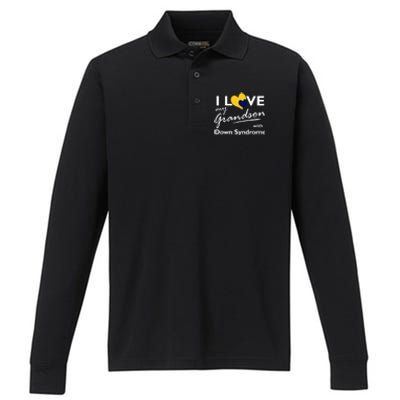 I Love My Grandson With Down Syndrome Gift Family Matching Performance Long Sleeve Polo