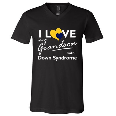 I Love My Grandson With Down Syndrome Gift Family Matching V-Neck T-Shirt