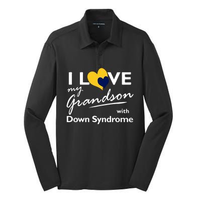 I Love My Grandson With Down Syndrome Gift Family Matching Silk Touch Performance Long Sleeve Polo