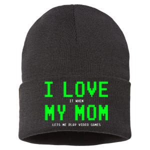 I Love My Mom Shirt Gamer Gifts For N Boys Video Games Sustainable Knit Beanie