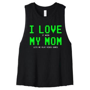 I Love My Mom Shirt Gamer Gifts For N Boys Video Games Women's Racerback Cropped Tank