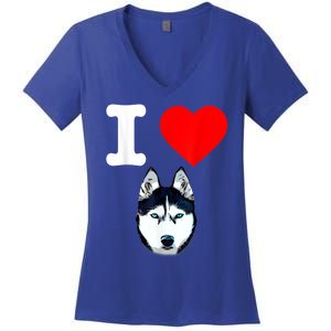 I Love My Siberian Husky Dog Mom Puppy Family Dog Dad Gift Women's V-Neck T-Shirt