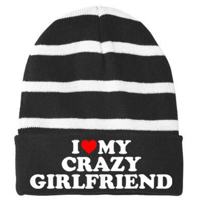 I Love My Crazy Girlfriend GF Red Heart Striped Beanie with Solid Band