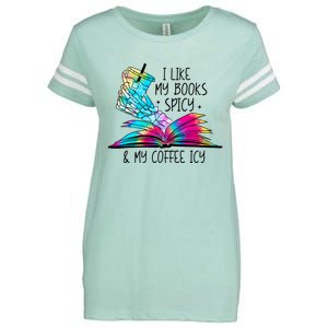 I Like My Books Spicy And My Coffee Icy Skeleton Hand Book Lover Enza Ladies Jersey Football T-Shirt