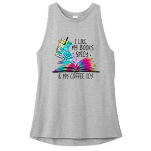 I Like My Books Spicy And My Coffee Icy Skeleton Hand Book Lover Ladies PosiCharge Tri-Blend Wicking Tank