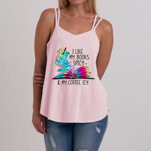 I Like My Books Spicy And My Coffee Icy Skeleton Hand Book Lover Women's Strappy Tank