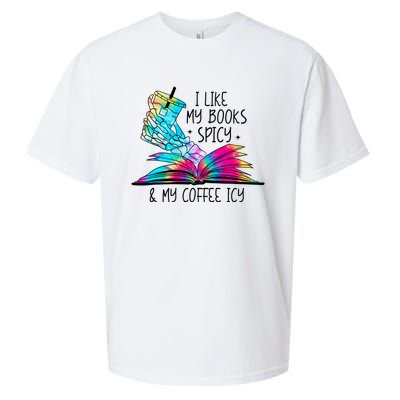 I Like My Books Spicy And My Coffee Icy Skeleton Hand Book Lover Sueded Cloud Jersey T-Shirt