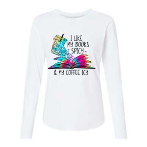 I Like My Books Spicy And My Coffee Icy Skeleton Hand Book Lover Womens Cotton Relaxed Long Sleeve T-Shirt