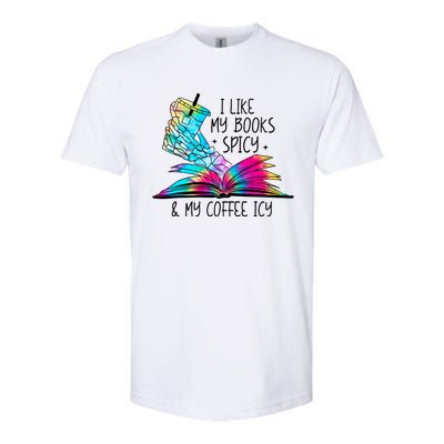 I Like My Books Spicy And My Coffee Icy Skeleton Hand Book Lover Softstyle CVC T-Shirt