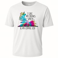 I Like My Books Spicy And My Coffee Icy Skeleton Hand Book Lover Cooling Performance Crew T-Shirt