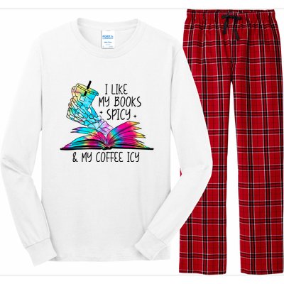 I Like My Books Spicy And My Coffee Icy Skeleton Hand Book Lover Long Sleeve Pajama Set