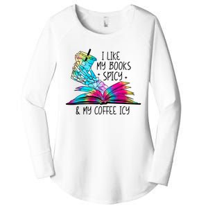 I Like My Books Spicy And My Coffee Icy Skeleton Hand Book Lover Women's Perfect Tri Tunic Long Sleeve Shirt