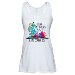 I Like My Books Spicy And My Coffee Icy Skeleton Hand Book Lover Ladies Essential Flowy Tank