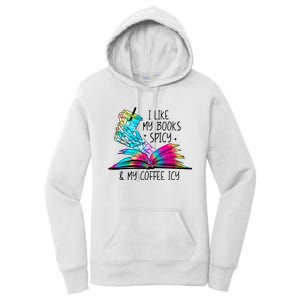 I Like My Books Spicy And My Coffee Icy Skeleton Hand Book Lover Women's Pullover Hoodie