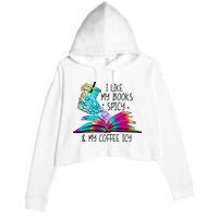 I Like My Books Spicy And My Coffee Icy Skeleton Hand Book Lover Crop Fleece Hoodie