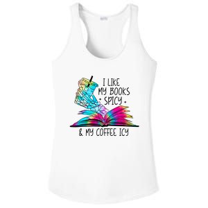 I Like My Books Spicy And My Coffee Icy Skeleton Hand Book Lover Ladies PosiCharge Competitor Racerback Tank