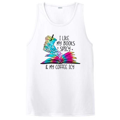 I Like My Books Spicy And My Coffee Icy Skeleton Hand Book Lover PosiCharge Competitor Tank