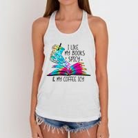 I Like My Books Spicy And My Coffee Icy Skeleton Hand Book Lover Women's Knotted Racerback Tank