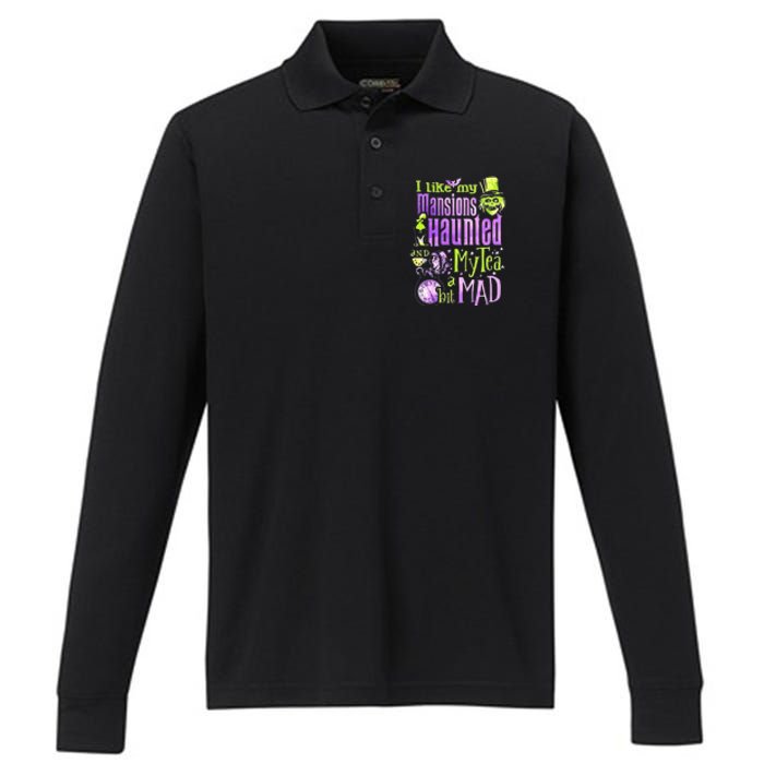 I Like My Mansions Haunted And My Tea A Bit Mad Halloween Performance Long Sleeve Polo