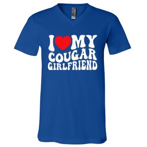 I Love My Cougar Girlfriend Groovy Retro V-Neck T-Shirt