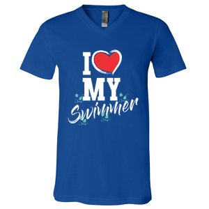 I Love My Swimmer Swim Team Mother Mama Funny Swimming Gift V-Neck T-Shirt